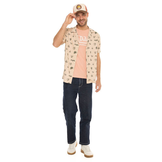 Von Dutch Iso Shirt Unisex Viscose Overhemd Beige Met Allover Patroon Voor Casual Kleding