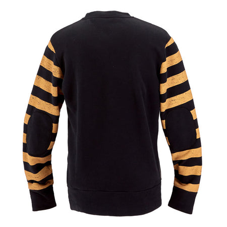 The Holy Freedom Clockwork sweatshirt is made from 100% brushed cotton with a crewneck cut and raw fabric edges for a bold; lived-in look. Windproof lining at the front and reinforced elbows add function to form; while water-based prints on the chest and sleeves keep it breathable and authentic. Built for the ride; ready for anything.