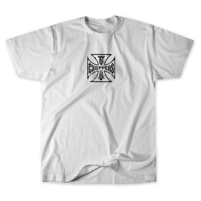 The wide collection of West Coast Choppers t-shirts; sweats; hoodies and other apparel makes it sometimes difficult to make a choice. But all of the WCC have a cool look. Moreover the WCC apparel are of high quality and durable. This white t-shirt with at the front a worn cross and at the back the undisclosed art. The logos are screen printed. 100% cotton Relaxed fit
