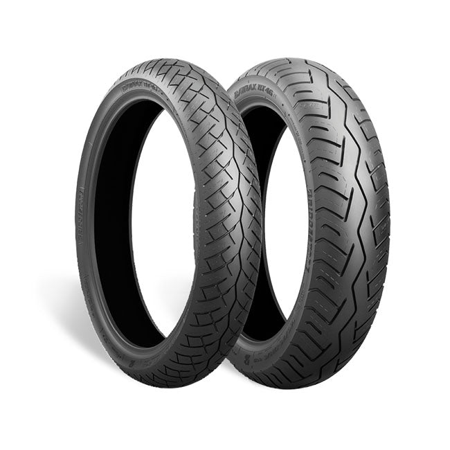 The successor of the BT-45 touring tire. The BT-46 has the same style classic thread pattern to style match classic and retro motorcycles; but with all the advantages of Bridgestone''s latest rubber compounds and tire building techniques available today. Especially wet performance was improved and the inverted V-pattern for the front tire now helps reduce uneven wear. Compatible with inner tubes for classic wire wheel bikes.  - Front.  - TL.