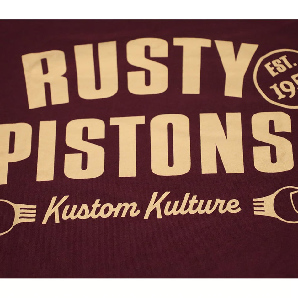 Rusty Pistons Low Rod T Shirt Burgundrood Motorfiets Vintage