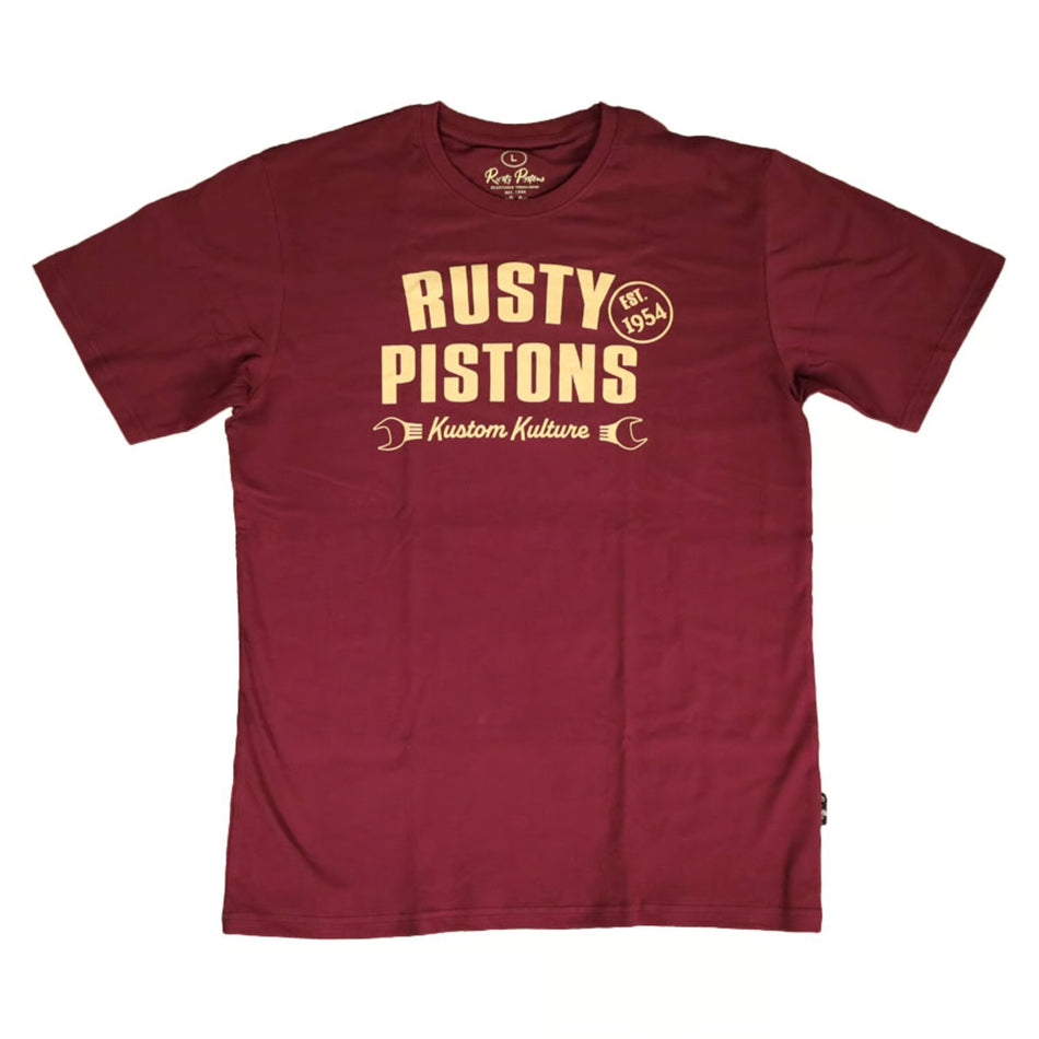 Rusty Pistons Low Rod T Shirt Burgundrood Motorfiets Vintage