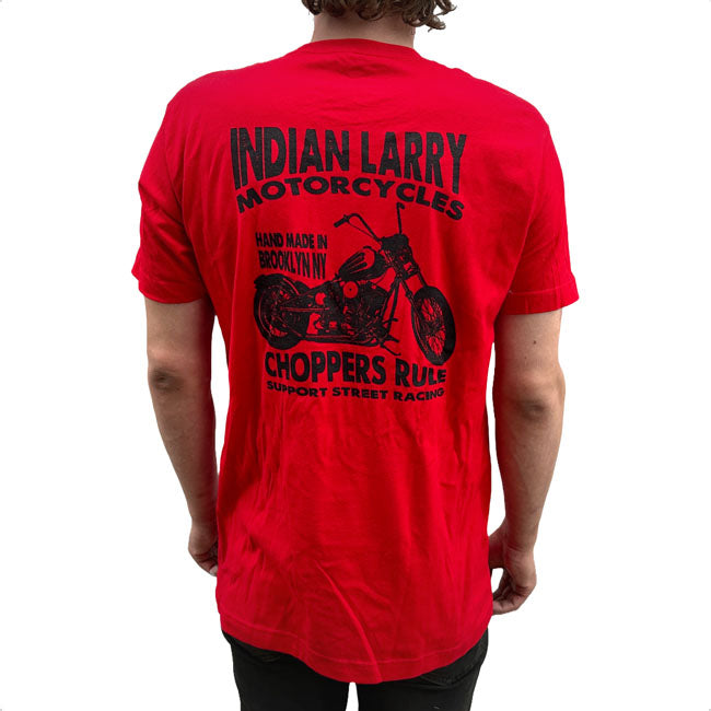 Indian Larry Street Racer T Shirt Rood 100 Procent Katoen Streetwear Chopper Cultuur Voor Streetwear Liefhebbers