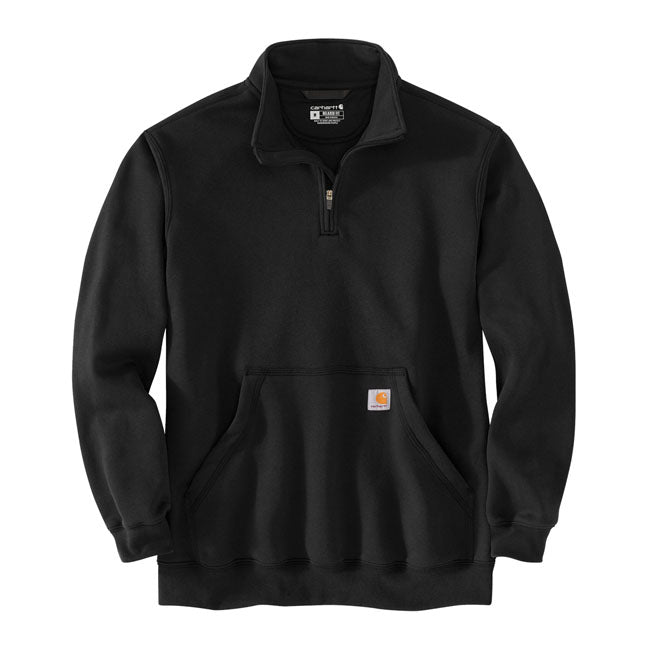 From job site to backyard barbecue; you can cut the chill with this Quarter zip sweatshirt of Carhartt. Carhartt durability and familiar sweatshirt comfort mean you can strap on a tool belt or relax with equal ease. A midweight cotton blend offers everyday versatility. Loose Fit Long Sleeve Mock neck Two front hand warmer pockets Quarter length front zipper Stretchable; elastane reinforced rib knit cuffs and waistband Carhartt label sewn on pocket Woven 10.5 oz/ydý - 357 gsm Midweight Fleece 59%