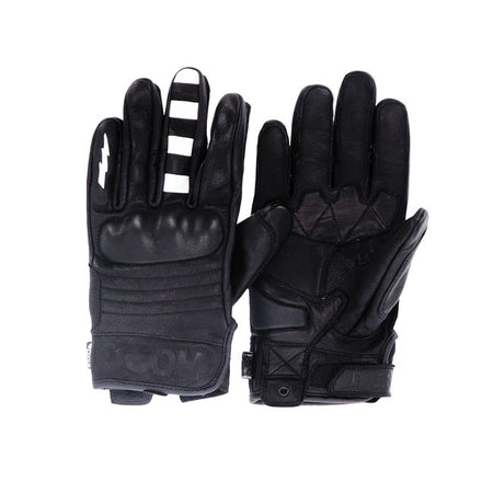 The Roegr FNGR graphic gloves are not only solid gloves but also have some nice graphic details on the fingers. The cowhide leather is reinforced where you'd need it and quilted where you'd want it as well as wrist reinforcement provide excellent protection. Features padded fingers; adjustable wrist by velcro strip; knuckle protection; Roeg brand logo and CE EN 13594:2015 certification. The FNGR gloves are ready for action.