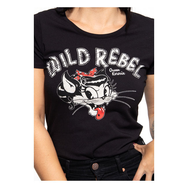 Queen Kerosin Wild Rebel T Shirt Zwart Slim Fit Dames