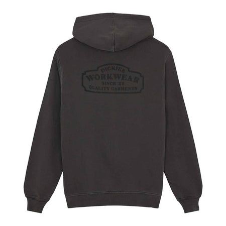 The Dickies Christiana hoodie is a relaxed fit garment dyed hoodie. Made with 340GSM cotton blend; featuring kangaroo pockets; ribbed cuffs and hem; dyed-to-match iconic woven Dickies hem loop label; and vintage inspired signage artwork graphic in small on left front chest; and large on the back. A comfortable and warm everyday piece for the colder months.