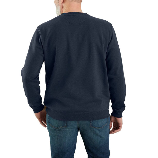 Cut the morning chill with this Carhartt sweatshirt. A traditional cotton blend makes for versatile layering. Carhartt durability and familiar sweatshirt comfort mean you can haul lumber or relax with equal ease.  Loose fit Rib knit crew neck with V-shape insert at front neck Stretchable; elastane reinforced rib knit cuffs and waistband Carhartt label sewn on lower front Woven 10.5 oz/ydý - 357 gsm Midweight Fleece