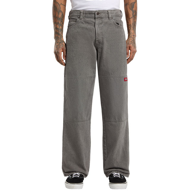 The Dickies Double Knee loose straight Jeans are a loose fit straight legged jeans. Made out of 14oz slub cotton denim twill for durability and comfort; these 5 pocket set up jeans feature double knee detail with woven Dickies label; zip fly and shank button closure; back patch pockets with woven Dickies label; right hand side phone / tool welt pocket; and metal rivet reinforcements. Heavy duty and ready for work; these hardwearing jeans will stand the test of time. Loose fit with straight leg 100% cotton