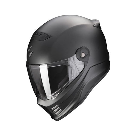 The Creator of the original bad-ass Scorpion Covert/Combat helmet has now developed a full-face version; the Covert FX! The Covert FX displays the same edgy style and function that is expected. However stylish the details may be; they have important functions. Each helmet is carefully hand-crafted using the latest fiberglass; aramid; and polyresin fibers which provide superior strength and extreme lightweight. The low-profile shell has been aerodynamically tuned for motorcycle riding. The helmet is ECE R22.