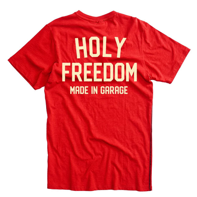 Holy Freedom Crew T Shirt Rood 100 Procent Gerecycled Katoen 150 g/m2 Regular Fit Met Achterprint