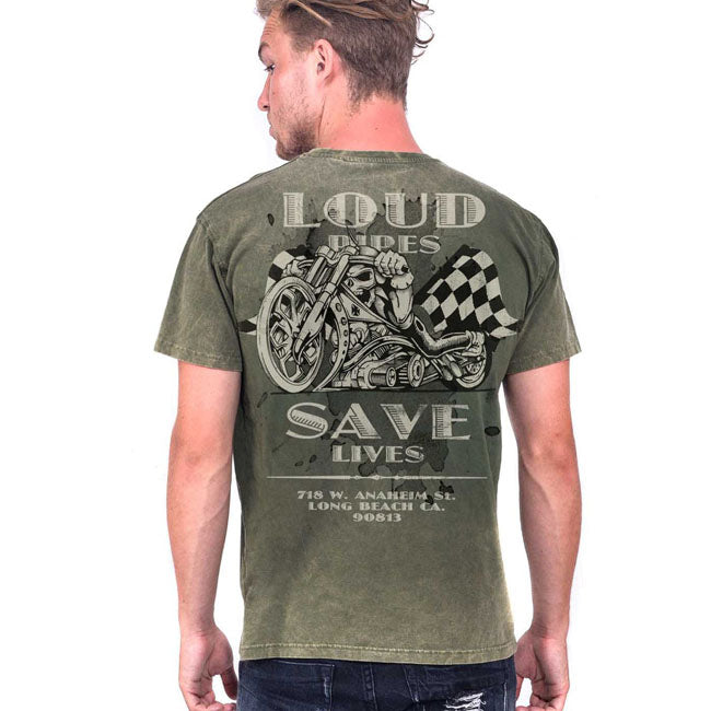 West Coast Choppers WCC Loud Pipes T Shirt Vintage Groen Katoen Regular Fit Biker Streetwear