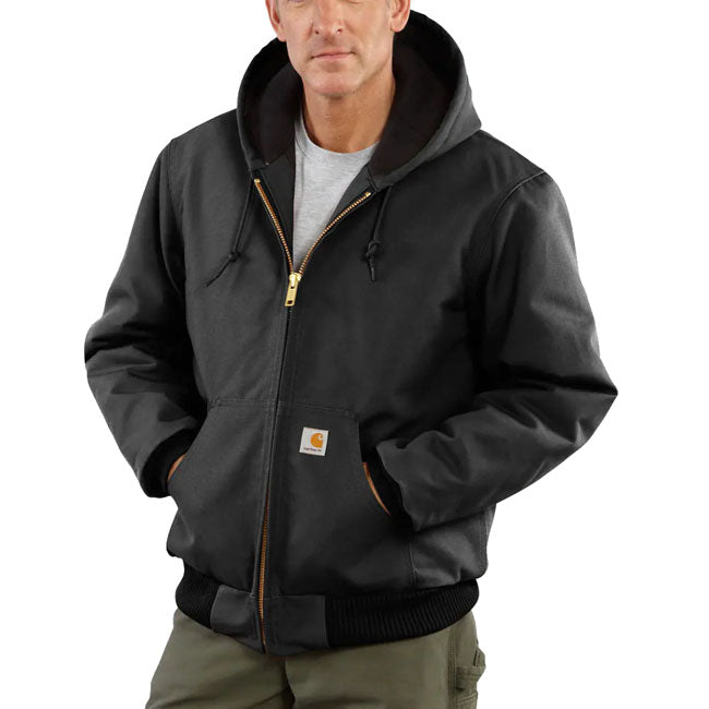 Loose Fit ú 12 Oz/Ydý - 407 Gsm ú 100% Cotton ú Firm Duck ú Inner Lining: Diamond Pattern Quilted Flannel ú Wind FighterT - Tames The Wind ú Attached Three-Piece; Quilt Lined Hood With Adjustable Draw Cord Closure ú Two Large Lower Front Pockets ú Two Interior Pockets; One Pocket With Zipper Closure And One With Hook-And-Loop Closure ú Full-Length Front Zipper ú Rib Knit Cuffs ú Rib Knit Waistband ú Carhartt Label Sewn On Pocket