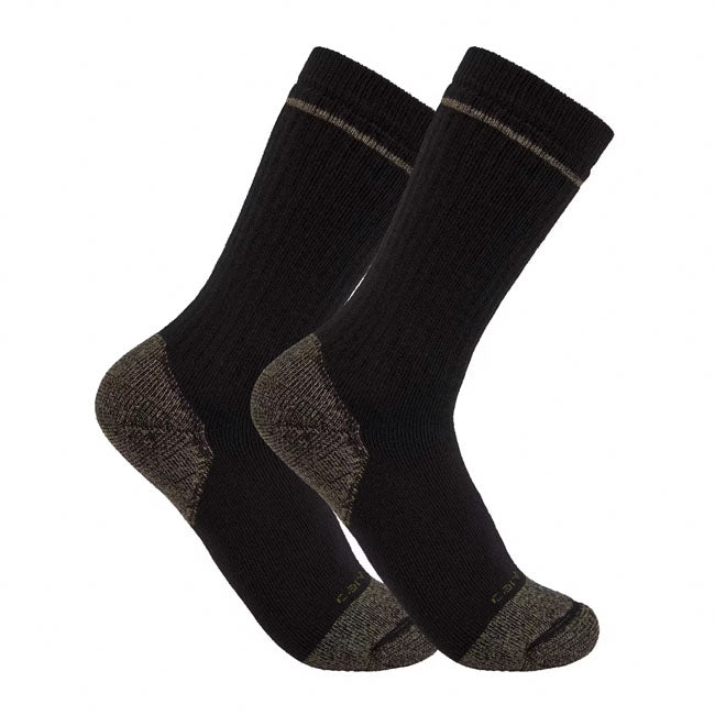 Enhanced heel pocket for secure fit ú 84% cotton/9% nylon/5% nylon corduraT fabric/1% elastane/1% polyester ú knit ú mid-high sock ú heel; arch; toe; instep and leg cushioning ú ribbed channels improve ventilation on leg and corduraT resistant yarnsin heel and steel toe protection
