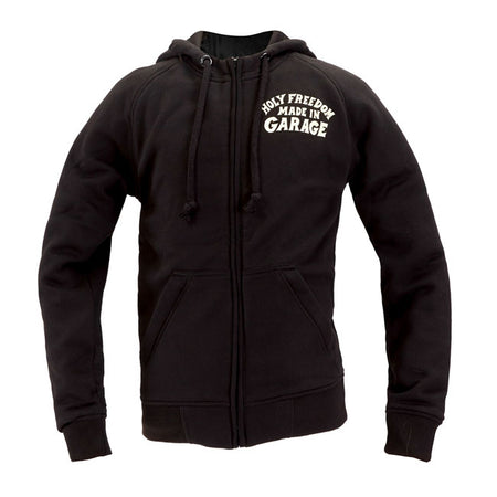 The Holy Freedom Japan Dream zip hoodie is built for the road; with an 80/20 cotton-poly outer and fully lined in breathable; perforated polyester. Designed for riders; it features internal pockets for shoulder; elbow; and back protectors; plus a water-repellent stash pocket. A full zip; raglan sleeves; and ribbed edges offer mobility and comfort; while bold back graphics and a heart-shaped detail keep it unmistakably Holy Freedom.