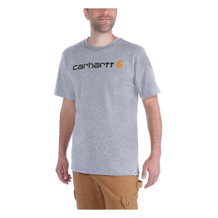 For generations; Carhartt has made work clothes for men and women who work hard. This Carhartt Logo graphic relaxed fit t-shirt honors that heritage with a logo on the chest. Made with cotton that''s durable enough for the workday and soft enough for the weekend. Relaxed Fit Rib knit crew neck Flat two needle cover stitch hem Carhartt "Signature Logo" plastisol graphic print on chest 6.75 oz/ydý - 229 gsm Heavyweight jersey