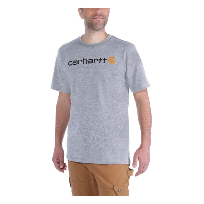 For generations; Carhartt has made work clothes for men and women who work hard. This Carhartt Logo graphic relaxed fit t-shirt honors that heritage with a logo on the chest. Made with cotton that''s durable enough for the workday and soft enough for the weekend. Relaxed Fit Rib knit crew neck Flat two needle cover stitch hem Carhartt "Signature Logo" plastisol graphic print on chest 6.75 oz/ydý - 229 gsm Heavyweight jersey