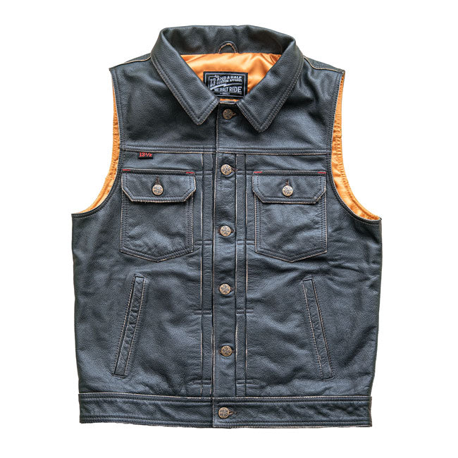 13 En Een Half Blood Moon Leren Vest Zwart Drum Dyed Buffelleer Met Binnenzak En Vier Zakken