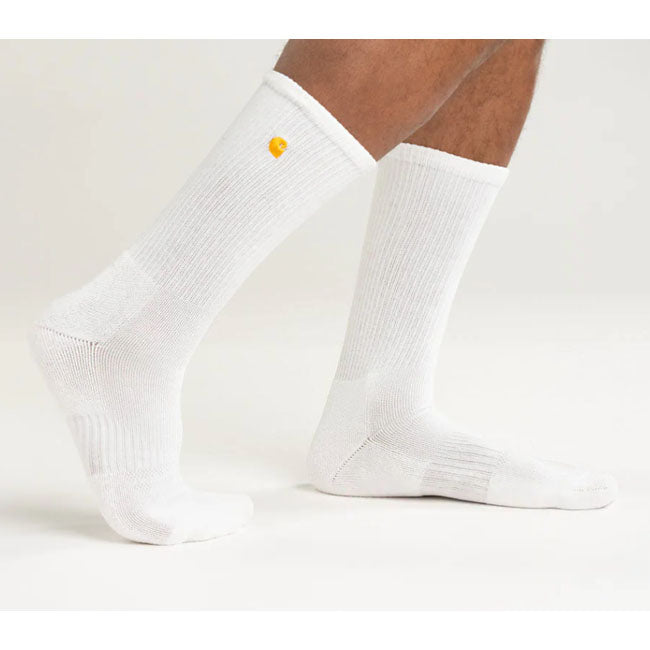 An everyday staple; these midweight; crew socks by Carhartt offer go-to comfort for routine wear. Sweat-fighting yarns manage moisture and dry quickly to keep your feet comfortable. Enhanced heel pocket for secure fit Knit Carhartt ForceT - FastDryT Technology is engineered to fight sweat and dry fast; so you stay cool and comfortable 24/7 Crew sock Heel; arch and toe cushioning Arch Support for Stability Ribbed channels improve ventilation on leg Carhartt logo embroided on the outer sides of both s