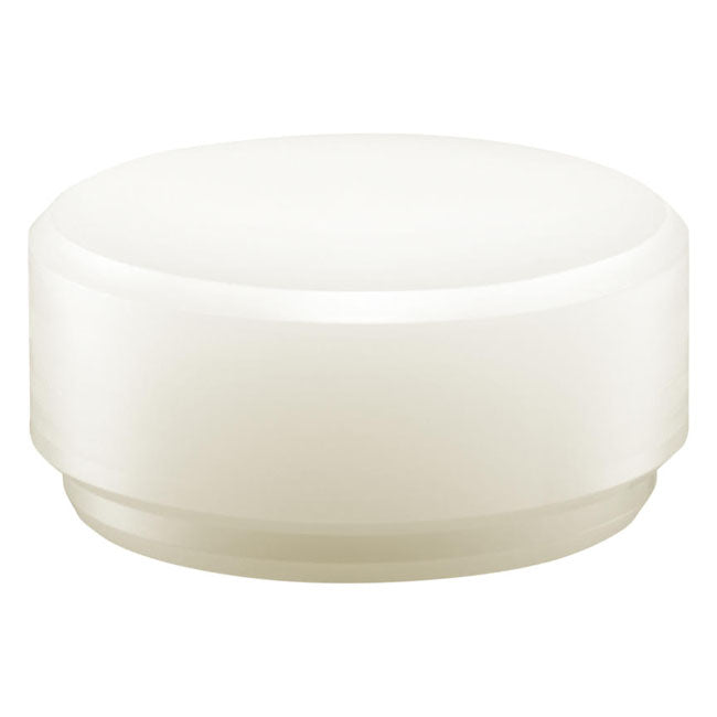 Replaceable hammer head insert; made of hard white nylon. Dimensions.  Diameter head: 70mm.  Weight: 130 gram.