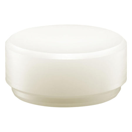 Replaceable hammer head insert; made of hard white nylon. Dimensions.  Diameter head: 70mm.  Weight: 130 gram.