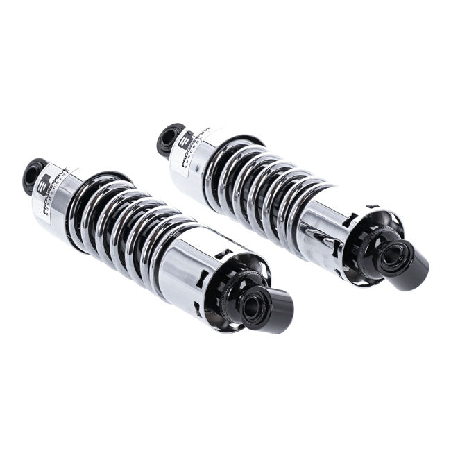 412 series shocks: Best value Progressive Suspension shock; great as stock replacement. Nitrogen charged double steel wall body. Multi-staged velocity sensitive valving. Five position cam style preload adjustment. Note: Black 412 shocks may be supplied without lower cover. What are Progressive Suspension''s ''Heavy Duty'' shocks? If you are a lightweight rider with a lightweight passenger; STD Duty is probably your best choice; heavy duty shocks will give you a harsh ride. For Big Guys & Gals with a lot of 