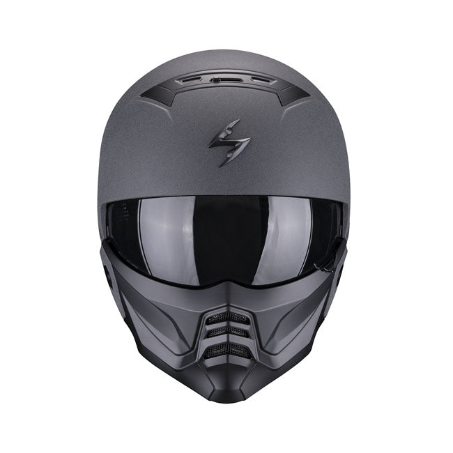 True Bad-ass is back! Loved by celebrities. The new EXO-Combat II; ECE R22.06 approved; is back with an even more aggressive design and radical look! Improved fitment; enhanced noise-reduction and an optically improved sun visor are just a few of the improvements over the previous EXO-Combat Helmet. The new 2-piece design allows the rider maximum airflow by converting to an open-face style helmet when needed. Attach the mask to complete the aggressive `bad-ass' look or just to add a little protection from d