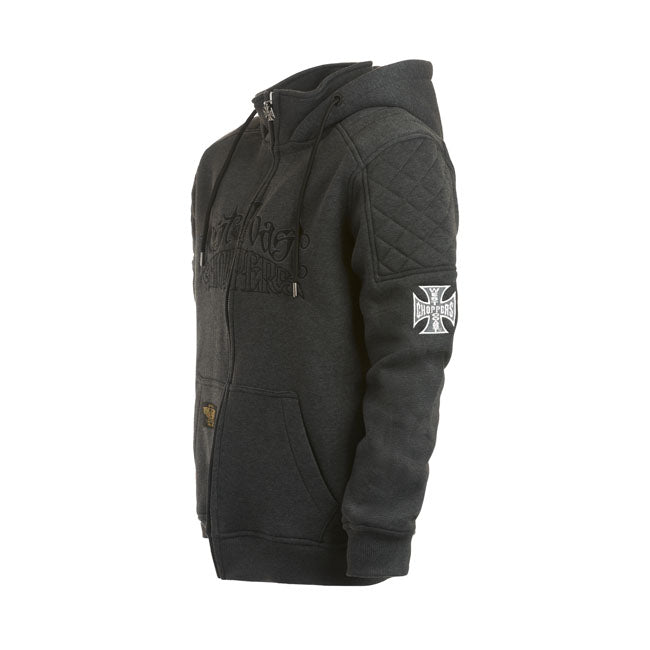 West Coast Choppers Por Vida Zip Hoodie Grijs Zware Katoen-Polyester Blend Met Dubbel Gevoerd Capuchon En Hoge Kraag