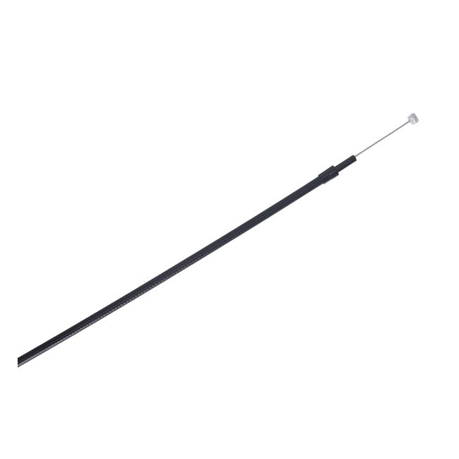 Elbow 90ø. Throttle cable (pull cable) has the stock non-threaded circlip design.  - Length mentioned is outer cable length  - Inner cable sticks out 4-15/16".  This Motorcycle Storehouse control cable comes in a full black-out finish; with a black vinyl cable and black fittings.  Oversize or undersize lengths (longer/shorter than standard) is not given since many different standard lengths exist. Instead is available in a range of custom lengths to best suit your stock or custom application.  Note: Dimens