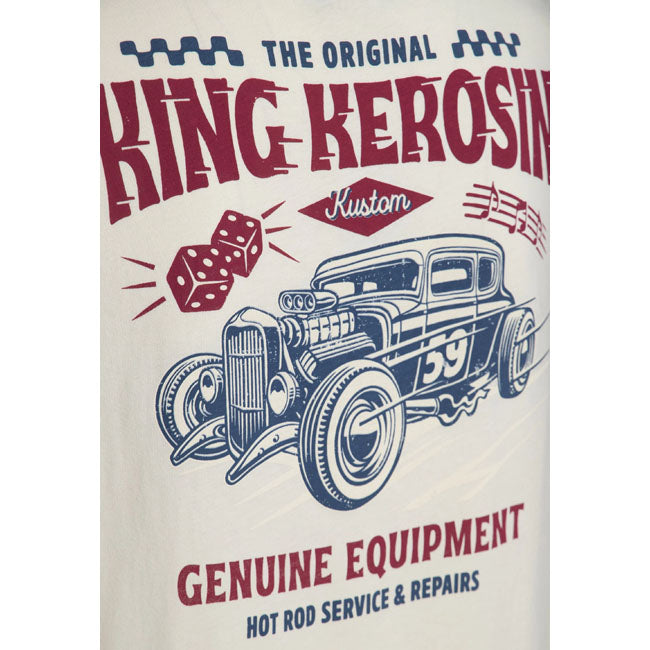 King Kerosin Hot Rod Service T Shirt Offwhite Met Speedster Achterprint Katoen Regular Fit