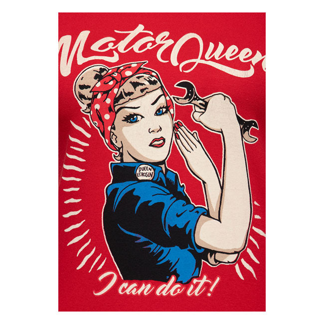 Queen Kerosin Motor Queen I Can Do It T Shirt Rood Katoen Met Stretch Slank Pasvorm Retro Print