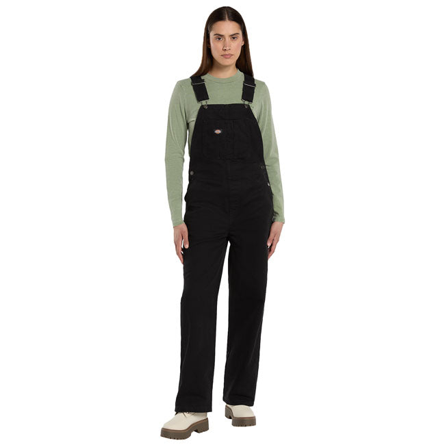 Dickies Dames Bib Losse Pasvorm Zwart Canvas 12oz Met Hamerlus En Meterzak Comfort Gewassen