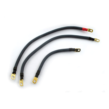 Contains 3 battery cables: 1x 12" (30.5cm) long; 2x 16" (40.6cm) long.  Performance battery cables with 1666 individual cable strands for extreme flexibility. Lugs are manufactured with 99% pure copper with a 24K gold plating to maximize conductivity.