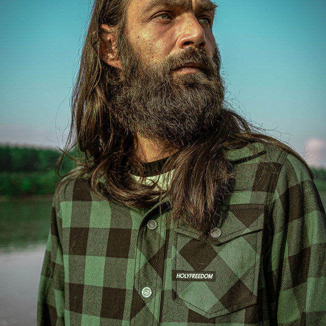 Holy Freedom Jessie James Flanellen Overhemd Groen Met Hartvormige Borstzakken En Contrasterende Zijnaden