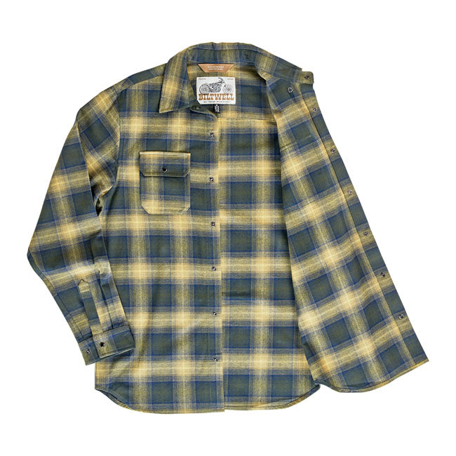 Biltwell Hi Test Flanel Overhemd Moss Groen Zware Katoen Met Roestvrijstalen Snaps