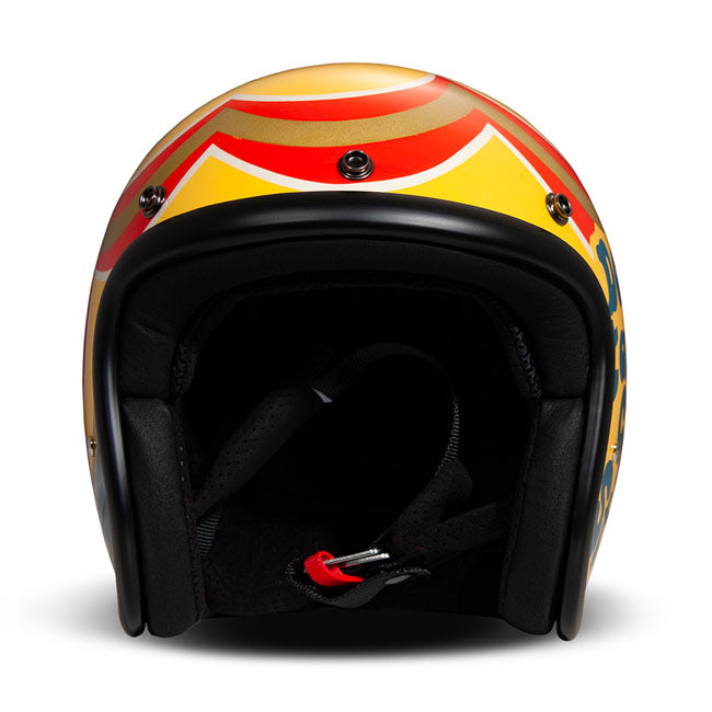 Embrace the fusion of classic style and modern functionality with the DMD Retro helmet; a nod to the iconic 70''s design. This helmet isn''t just a protective gear but a statement piece; crafted for those who dare to stand out. With its ECE 22.06 approved fiberglass shell available in three sizes; it offers a snug fit. The helmet is bluetooth ready; features integrated snaps for visors; and boasts a luxurious; washable lining with Velcro for a custom fit. Secured with a padded chin strap and a reliable Doub