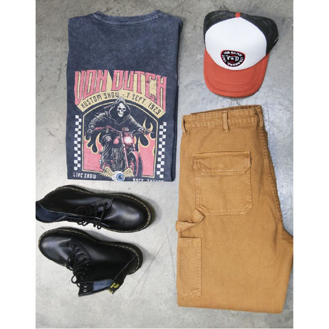 Von Dutch Reaper T Shirt Washed Black Katoen Elastaan Mix Casual Streetwear Comfortabel
