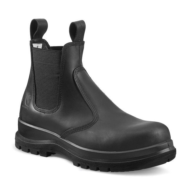 A classic Chelsea boot pattern made with quality hydro treated water-resistant leather; the elastic panels either side are designed for quick foot entry with the use of pull on finger loops; this safety boot can be worn on or off-site with ease. Built with a fiberglass safety toe; this boot upholds S3 standards and will protect your feet from 200 joules of weight and impact. Comfort is also addressed; with a fully cushioned shock absorption footbed to reduce fatigue; a lightweight non-metal anti-penetration