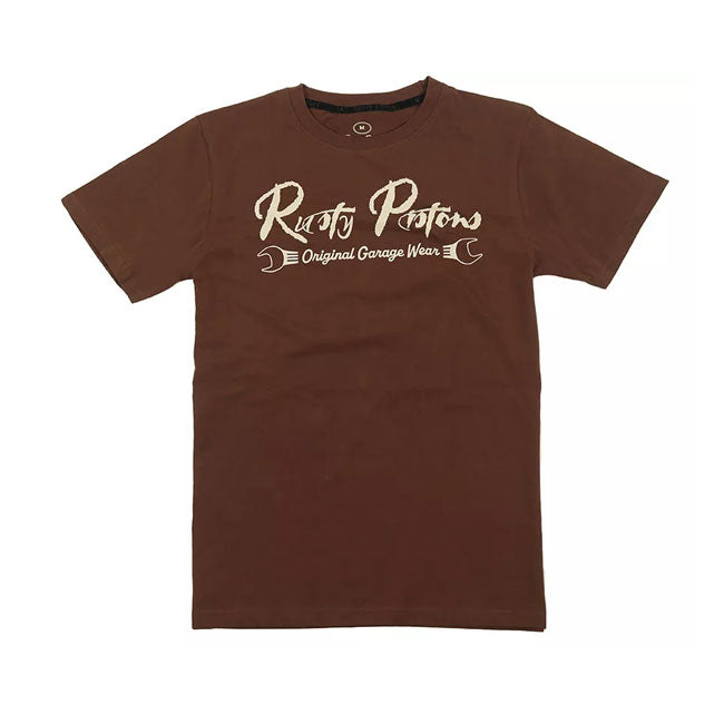 Rusty Pistons Carson Tshirt Bruin 100 Procent Katoen Getailleerde Pasvorm Rond Hals Met Opdruk