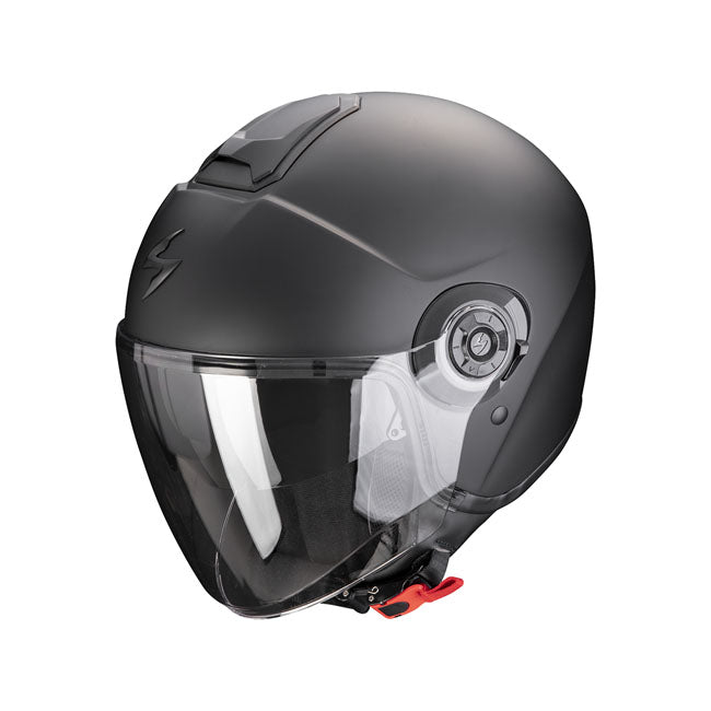The Scorpion EXO-City was designed to offer a modern; protective; practical; and functional product for those riders that need more than just a normal jet helmet. The face shield is specially extended in length for serious wind blocking; and the internal drop down Speedviewr sun visor protects the rider from excessive UV light and washable KwikWickrC liner will keep you comfortable and fresh with its moisture-wicking properties. The helmet is ECE R22.06 approved.