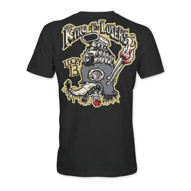 Lucky 13 King Of Losers T Shirt Zwart XXL Katoen Rugdruk Achterkant Logo Print Kwaliteit