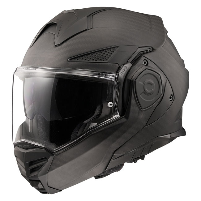 The LS2 Advant X Carbon is one of the most advanced convertible helmet on the market. Made of 100% Carbon fiber; including its 180§ rotating chin bar that offers maximum lightness and safety. Perfect for any type of riding and for all weather conditions. Anti-scratch visor prepared for the anti-fog system; Pinlock Max Vision; and drop-down sun visor. The helmet is ECE 22.06 approved. Emergency Release System Micrometric Metal Buckle Removable; washable and breathable cheek pads Pinlockr 120XLT MaxVisio