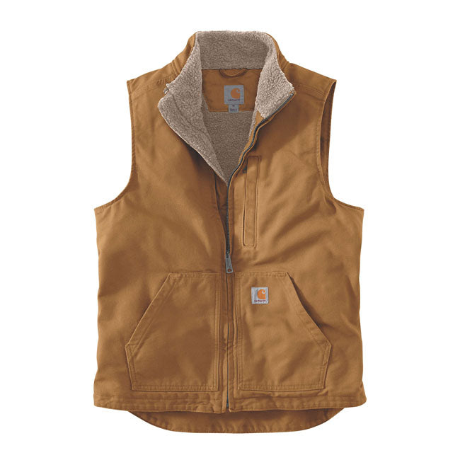 Carhartt Sherpa Gevoerd Vest Bruin Mouwloos Mock Nek Met Ritssluiting En Sherpa Voering Zakken