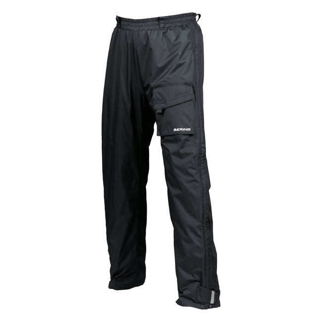 Waterproof rain pants; made from nylon; with leg bottom fastening; outside pocket and reflective panel for visibility. Much needed when going to work or an a trip on rainy days.