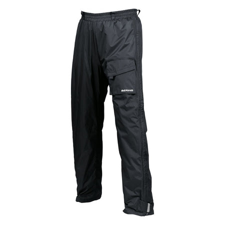 Waterproof rain pants; made from nylon; with leg bottom fastening; outside pocket and reflective panel for visibility. Much needed when going to work or an a trip on rainy days.