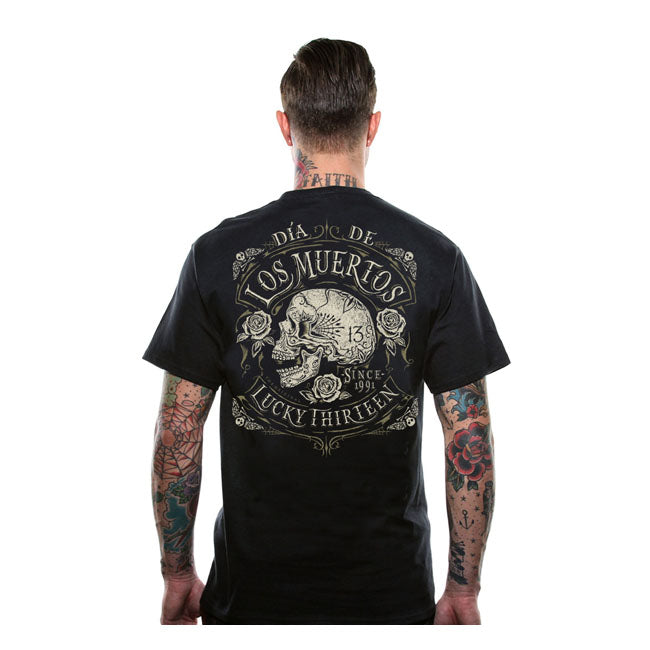 Lucky 13 Dead Skull T Shirt Zwart 100 Procent Katoen Regular Fit Met Print Voor Of Achterkant
