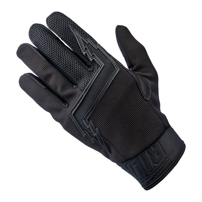 The ''80s were the Golden Age of American motocross; when advances in gear design and material technology moved even faster than the legends who wore the stuff. That era and those riders were the inspiration for these Biltwell Baja gloves.  - Goat leather palm and thumb reinforcement for added toughness in these high friction areas.  - Synthetic suede palm and thumb construction for a snug; comfortable fit.  - Stretch polyester construction on ring and pinkie fingers for maximum flexibility.  - Three-ply wo