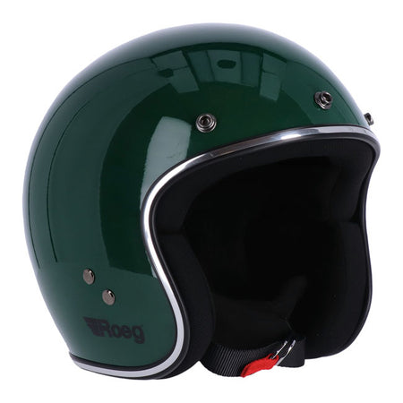 The Roeg JETT helmet; a modern classic that stays true to its roots as the trendsetter in headgear. Crafted for those who value a lightweight; open-face design without compromising style; the JETT is anything but ordinary. This helmet effortlessly blends urban chic with practicality; ready to accompany you on spontaneous rides or impromptu meet-ups. With its ''RQ LIGHT'' fiberglass shell; multi-density EPS liner; and four shell sizes; the JETT ensures a snug fit. The classic double D-ring adjustable chinstr