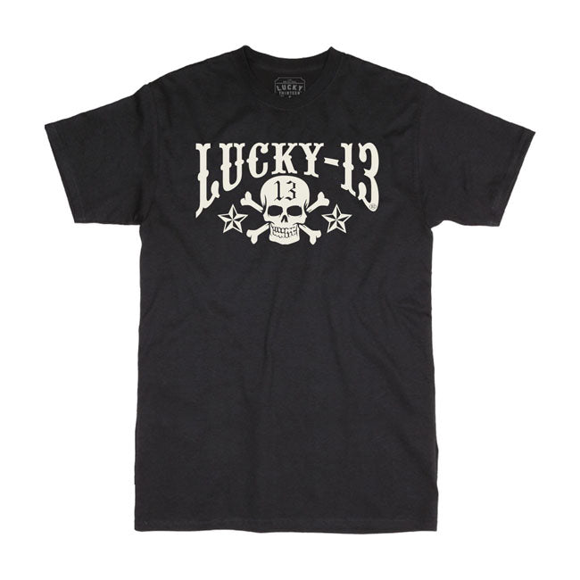 Lucky 13 Skull Stars T Shirt Zwart Katoen 6 Ounce