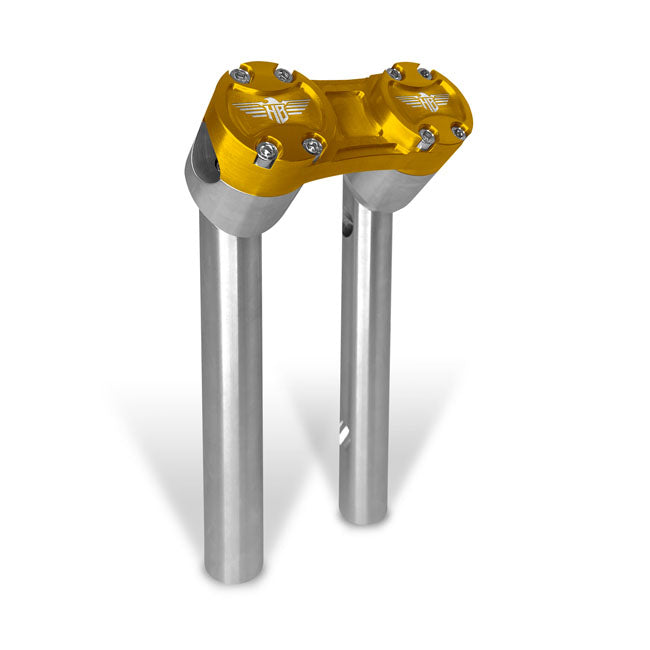 HeinzBikes Clubstyle 6 Inch Riser Set Zilver Met Gouden Topklem Pullback Voor 32 mm Klemgebied En Interne Bedrading